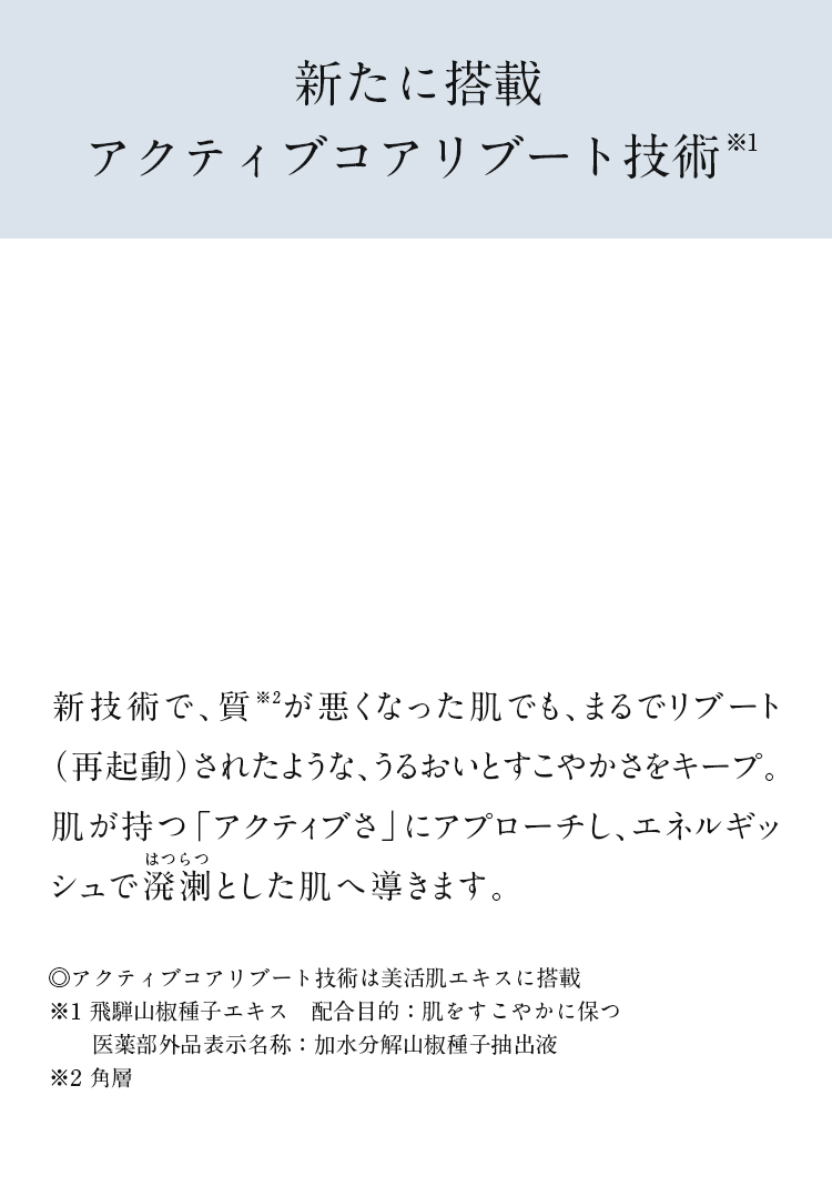 �V���ɓ��� �A�N�e�B�u�R�A���u�[�g�Z�p��1 �V�Z�p�ŁA����2�������Ȃ������ł��A�܂�Ń��u�[�g�i�ċN���j���ꂽ�悤�ȁA���邨���Ƃ����₩�����L�[�v�B�������u�A�N�e�B�u���v�ɃA�v���[�`���A�G�l���M�b�V���Ŕ���Ƃ������֓����܂��B ���A�N�e�B�u�R�A���u�[�g�Z�p�͔������G�L�X�ɓ��� ��1��ˎR����q�G�L�X�z���ړI�F���������₩�ɕۂ� ��򕔊O�i�\�����́F���������R����q���o�t ��2�p�w